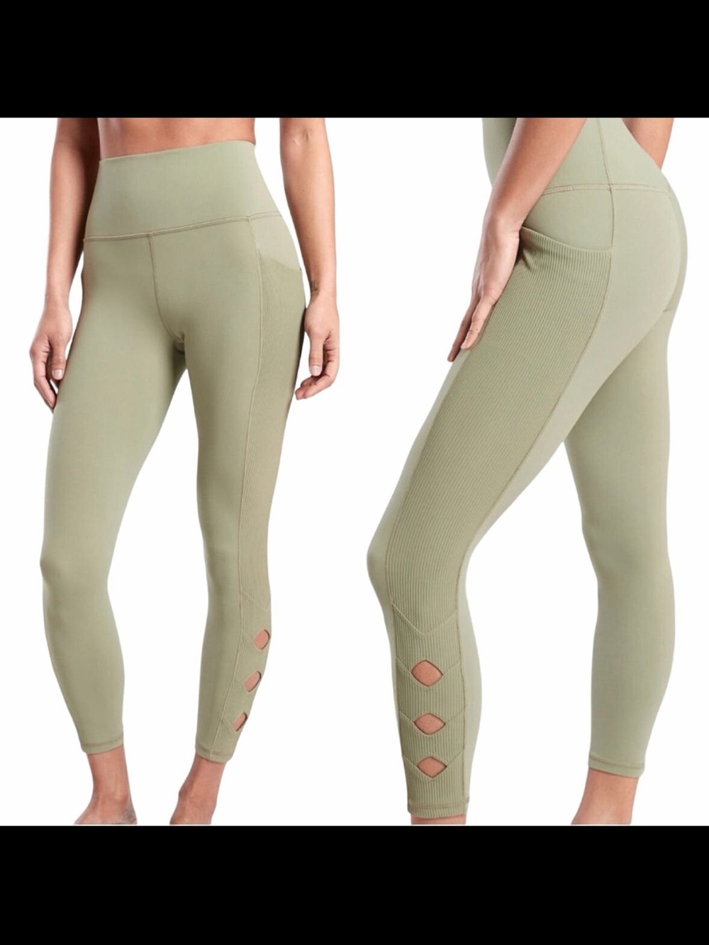 Athleta Sage Green Salutation Stash High-Rise Cutout Leggings 7/8 Medium M